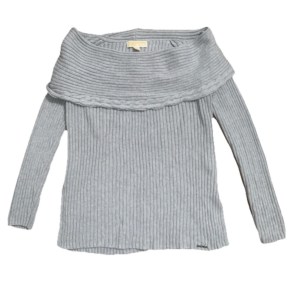Michael Kors Off-the-Shoulder Knit Sweater Large Cowl Neck Cable Ribbed Casual